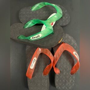 Pair of green and red slippers